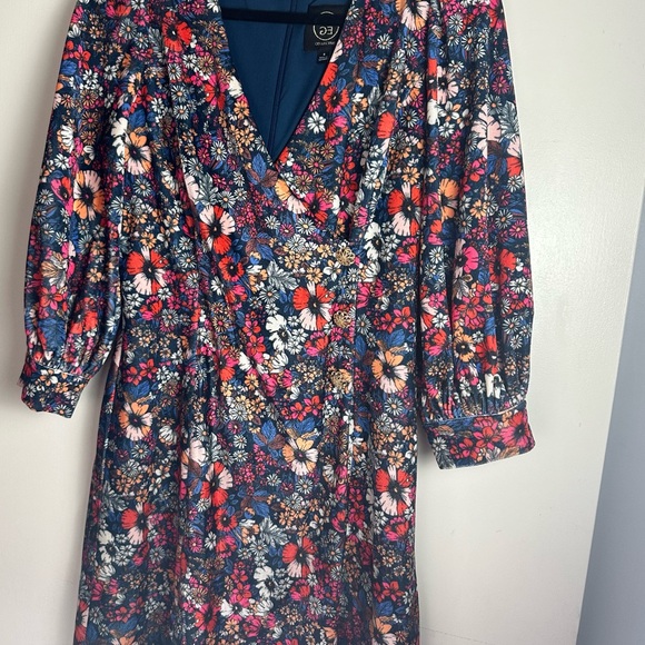 Sage Multicolored Velvet Floral Short Puffy Sleeve 3 Front Buttons Shift Dress S - Picture 8 of 16
